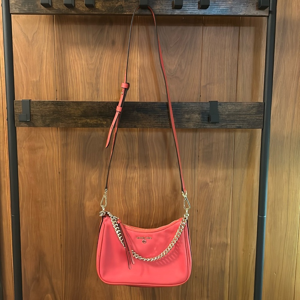 Michael Kors Red Nylon Pouchette Crossbody Purse